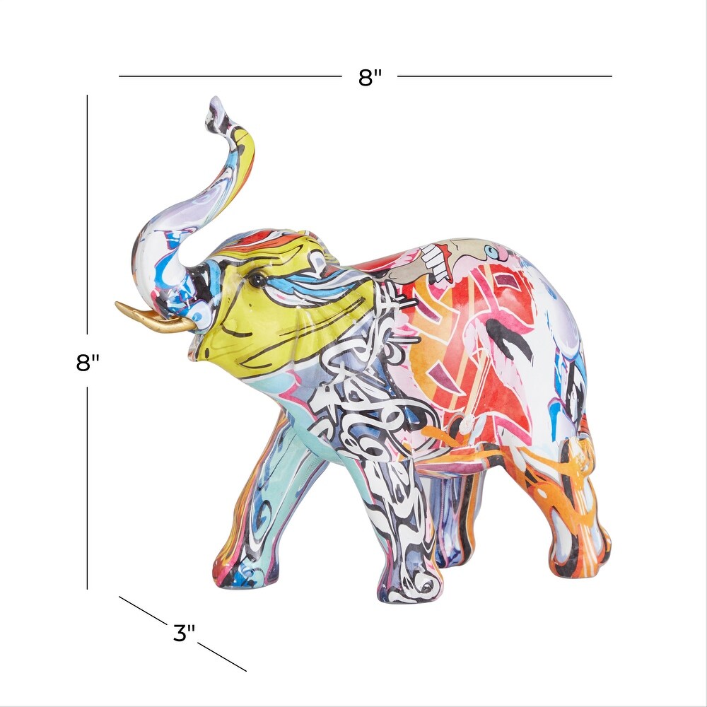 The Novogratz Multi Colored Polystone Graffiti Elephant Sculpture