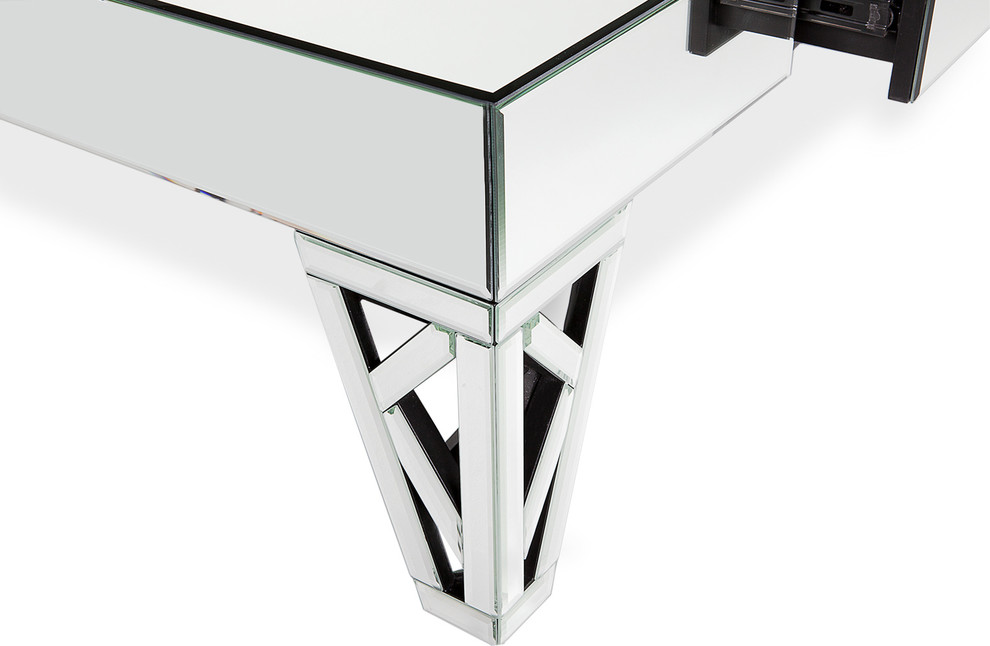 Modern Azure Coffee Table Clear Mirrored Glass Finish Unique Cutout Detail Legs   Contemporary   Coffee Tables   by Zuri Furniture  Houzz