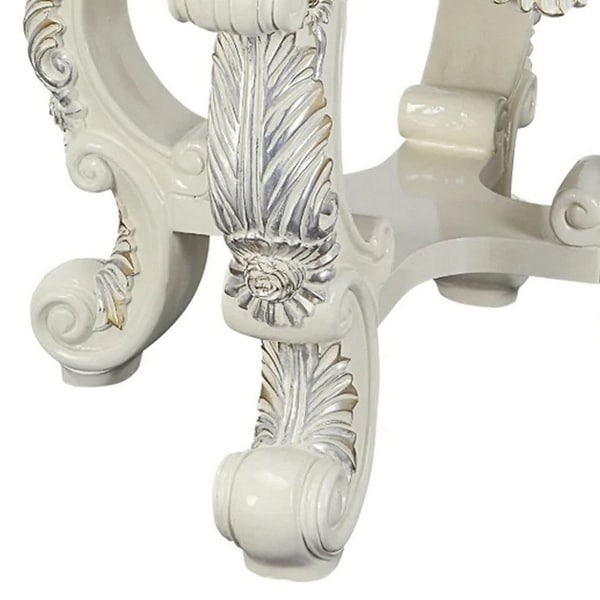 Ataa 28 Inch Square End Table， Ornate Floral Carvings， Claw Feet， White - 28 L x 28 W x 30 H Inches