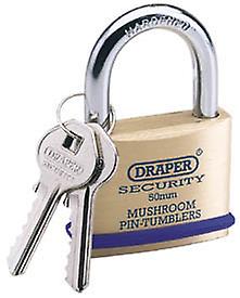 Draper 64162 50mm Solid Brass Padlock and 2 Keys - Hardened Steel Shackle and Bumper