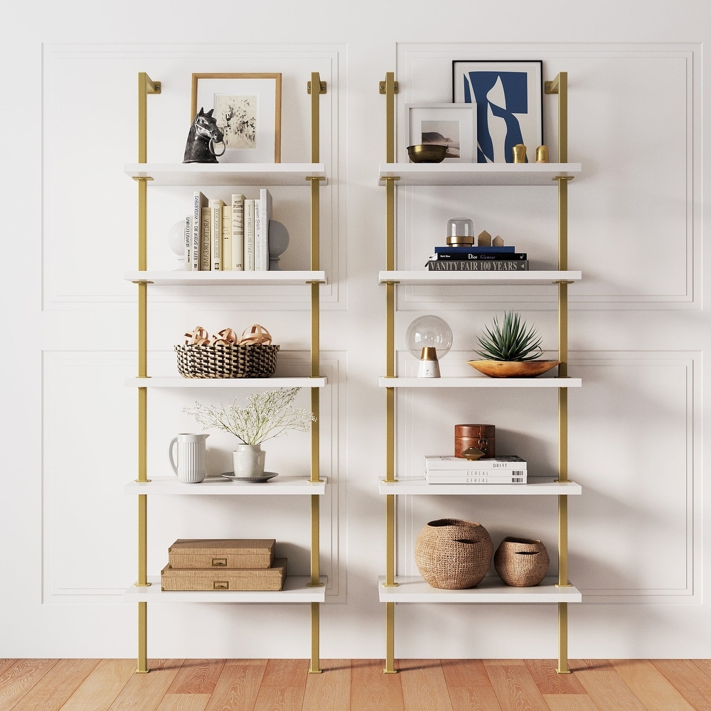 Nathan James Theo 5 Shelf Ladder Bookcase Wood with Metal Frame