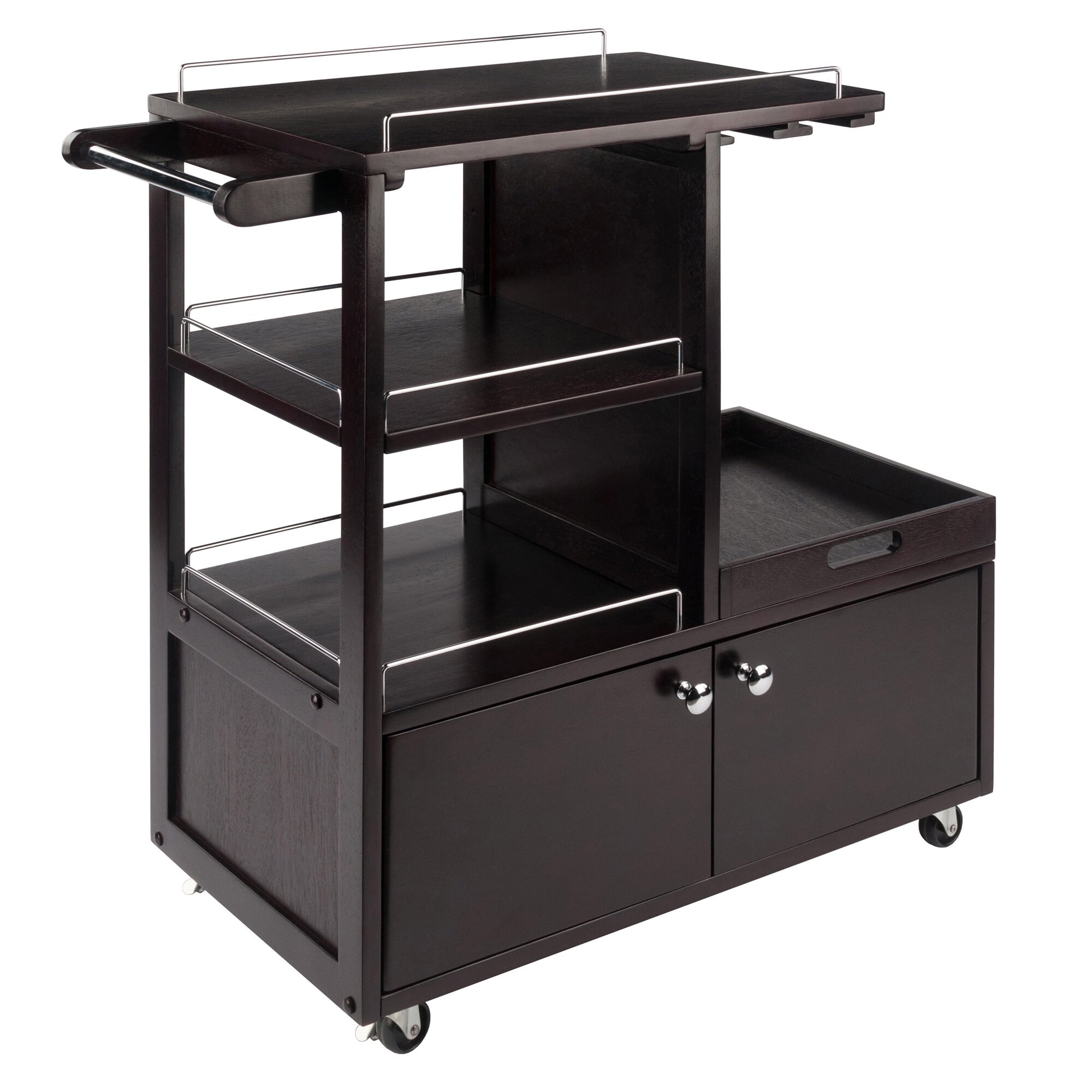 Wood Entertainment Cart with Serving Tray， Espresso Finish