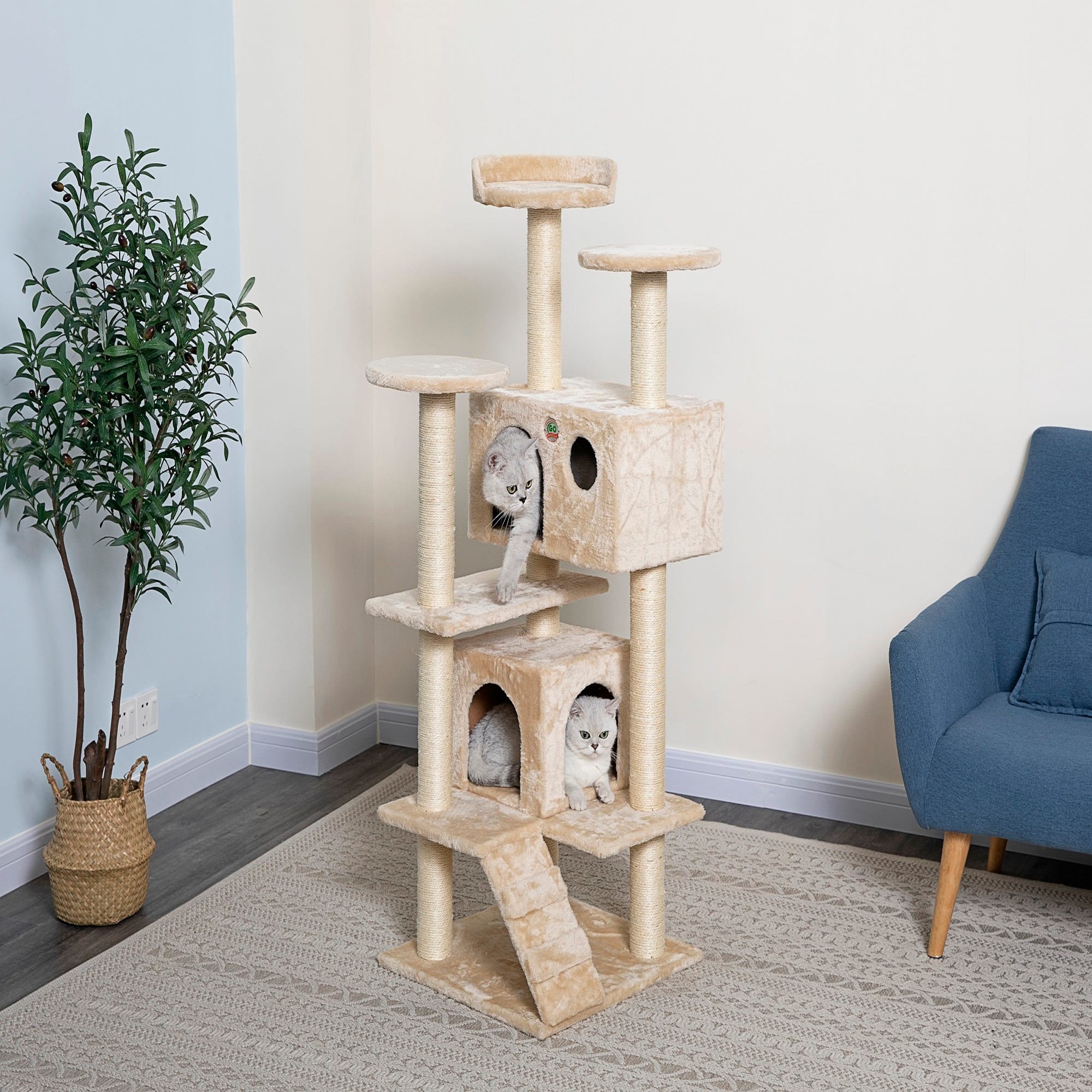 Go Pet Club Beige Cat Tree Condo with Sisal Scratching Posts F2024， 53