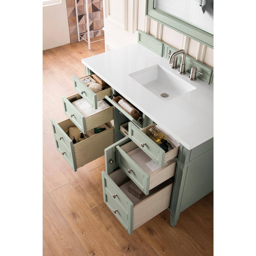 James Martin Vanities Brittany 48.0 in. W x 23.5 in. D x 34 in. H Bathroom Vanity in Sage Green with White Zeus Quartz Top 650-V48-SGR-3WZ