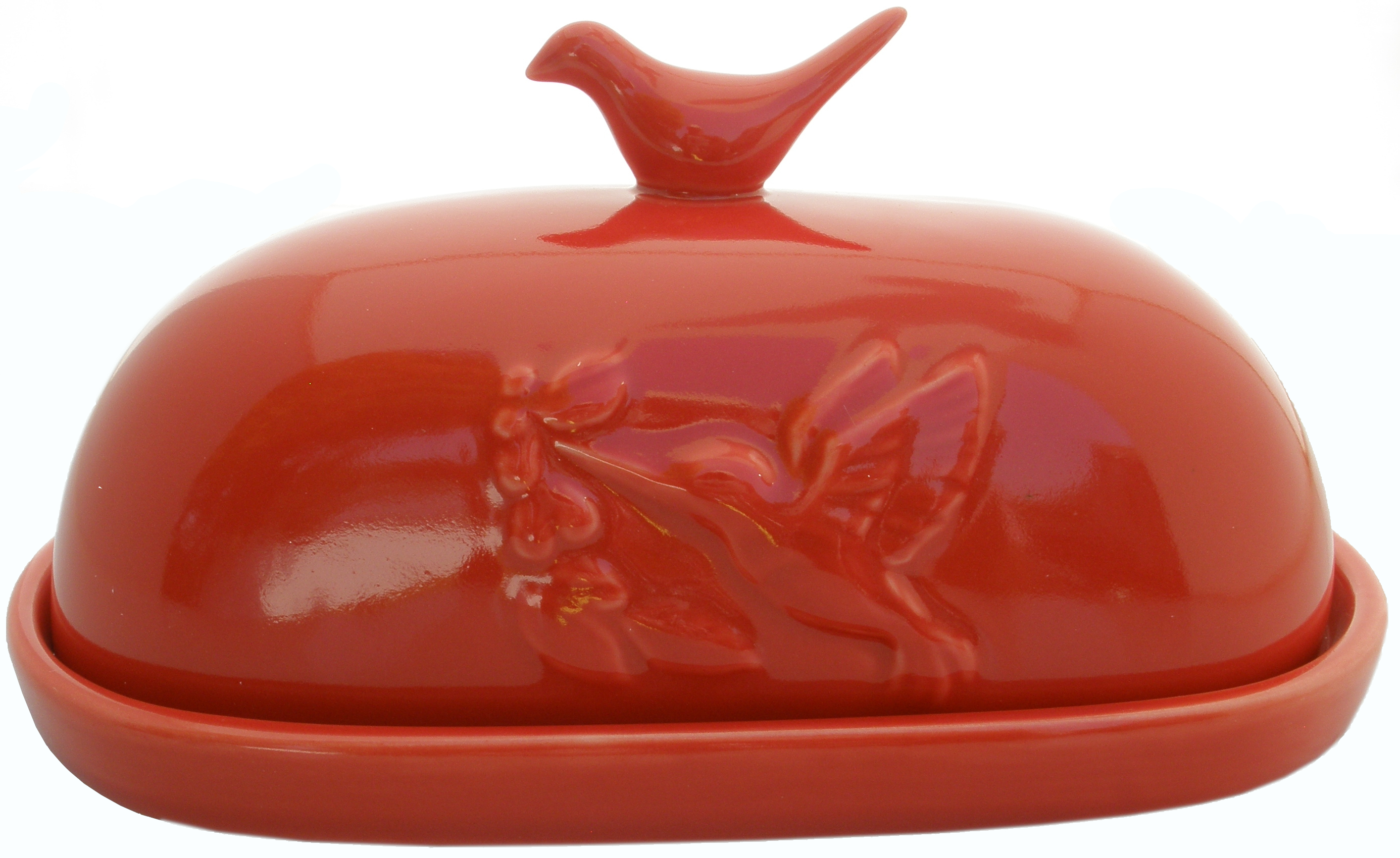 JBK Pottery Hummingbird Butter Dish - Red