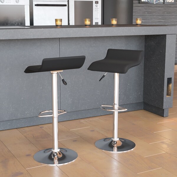 2 Pack Contemporary Vinyl Adjustable Height Barstool with Solid Wave Seat - 15