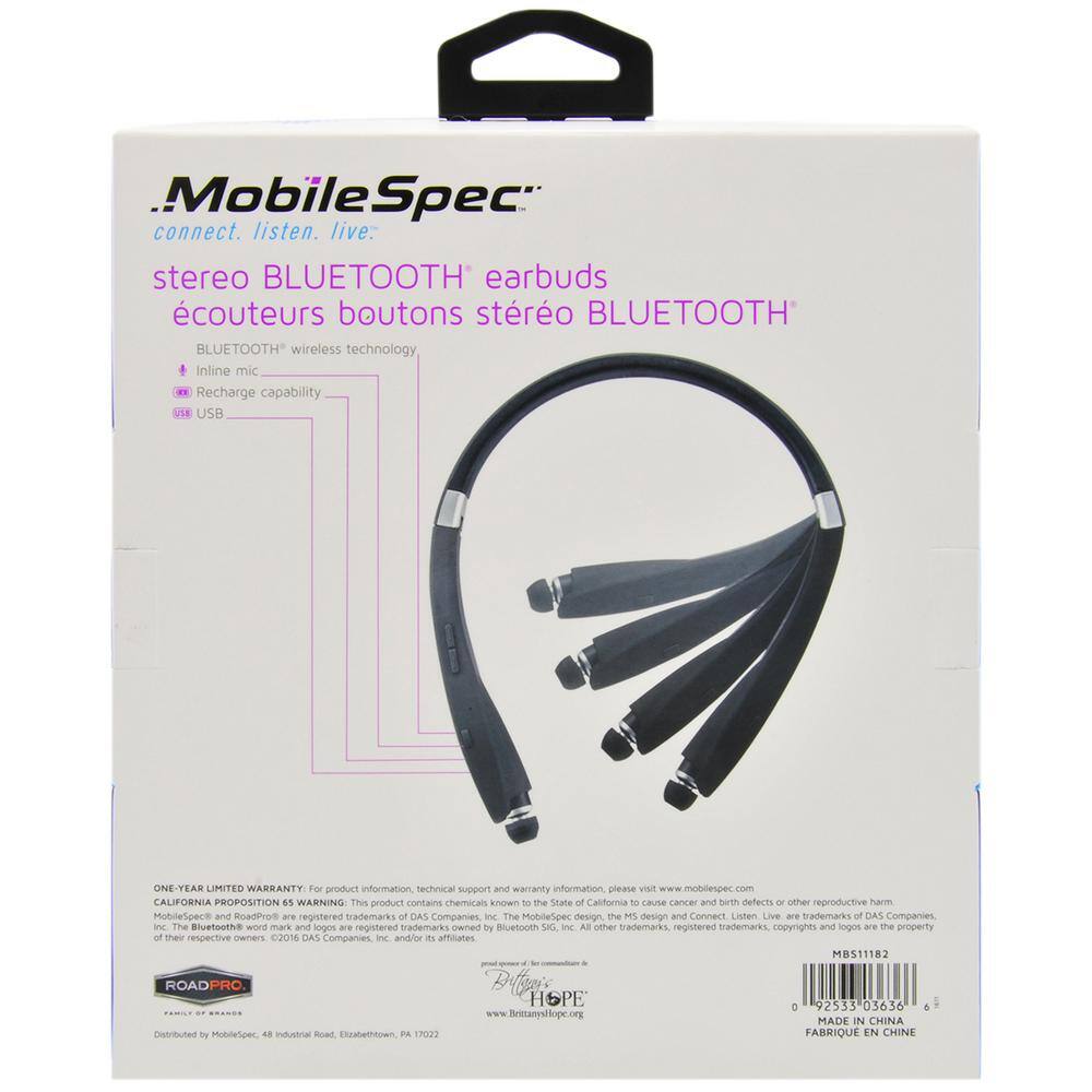 MobileSpec Premium Stereo Bluetooth Wireless Neck Headphones Black MBS11182