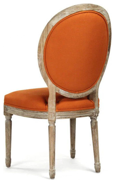 Chezare Medallion Tufted Back Side Chair Limed Grey Oak Orange Linen   French Country   Dining Chairs   by Rustic Home Furniture Deco  Houzz