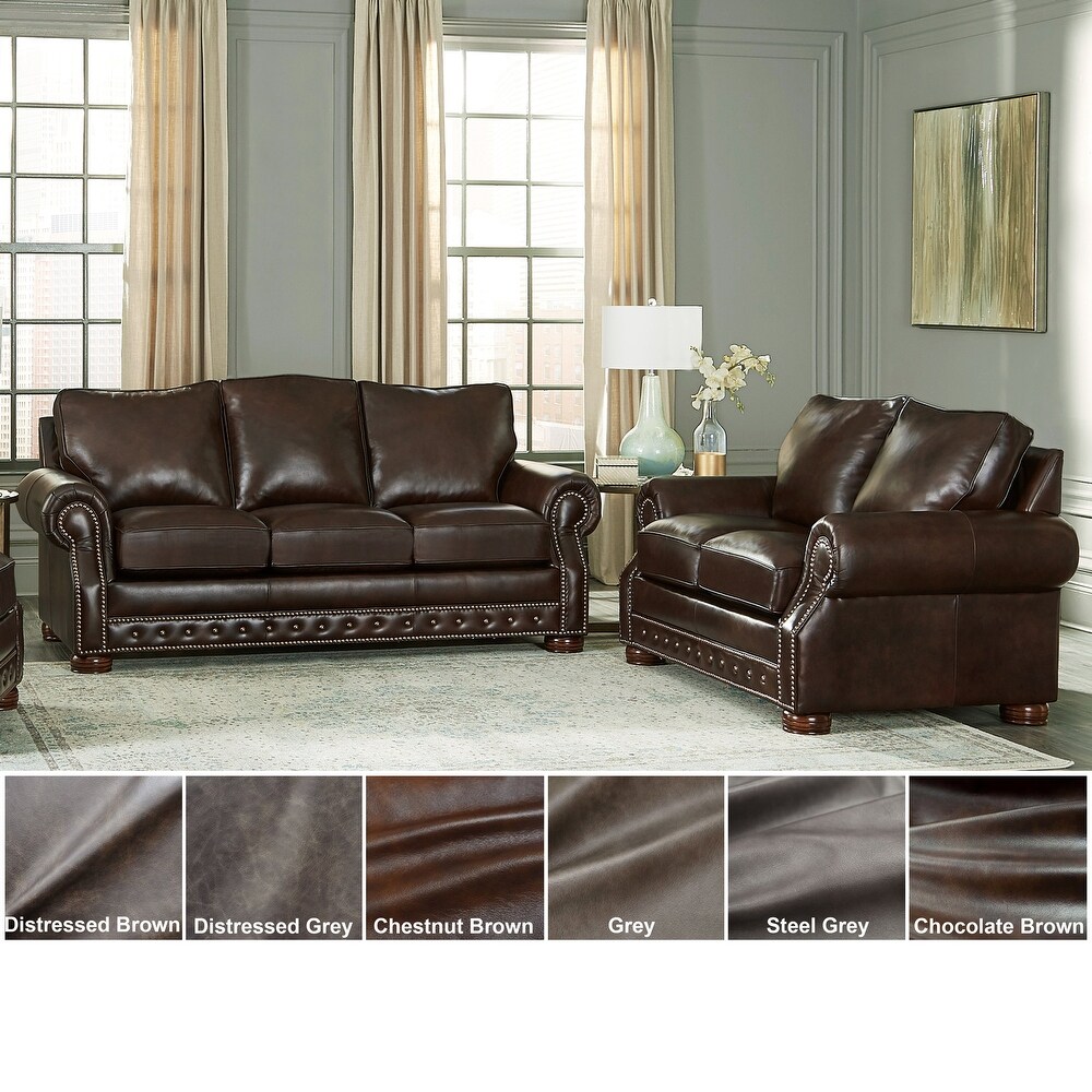 Made in USA Porto Top Grain Leather Sofa and Loveseat Set