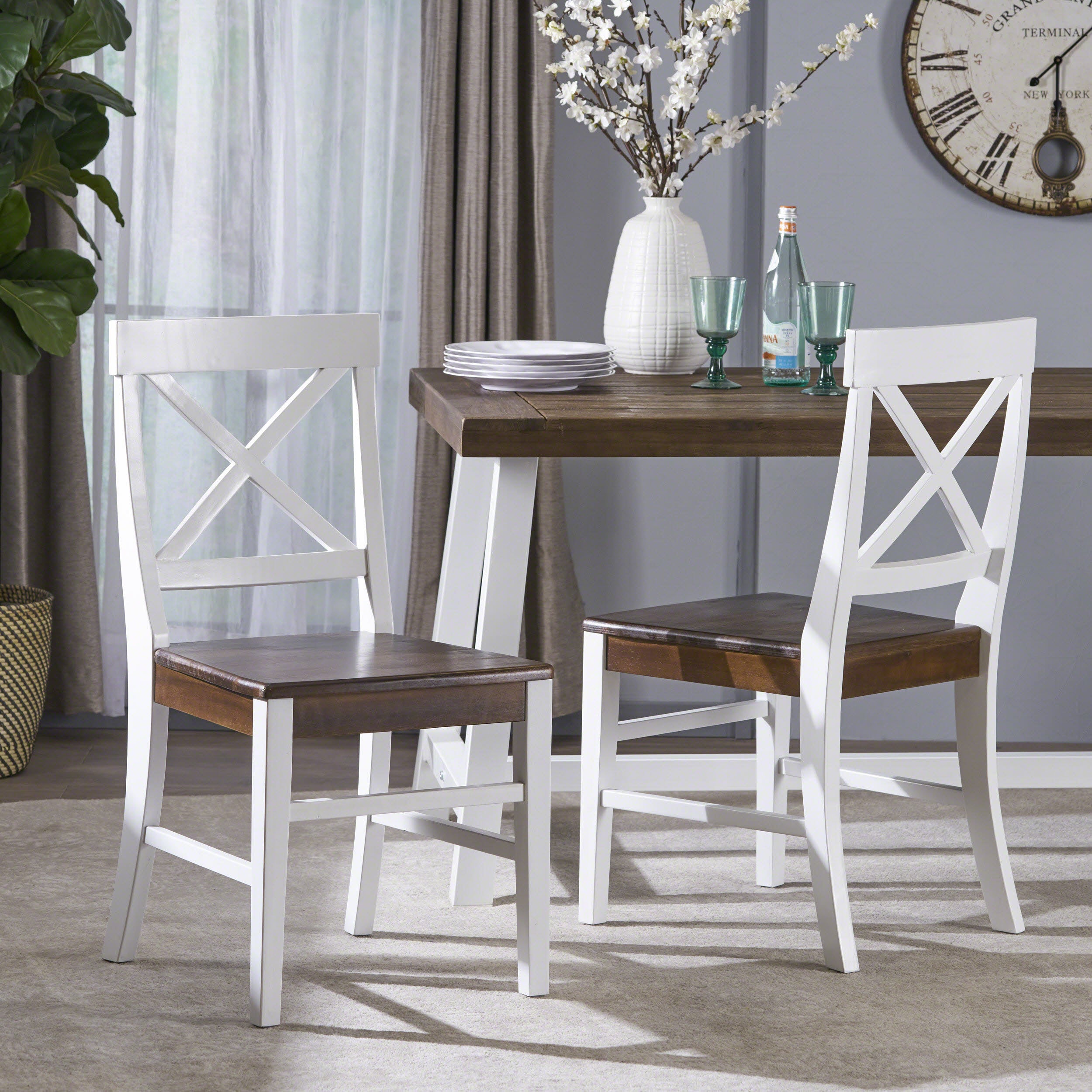 Truda Farmhouse  Acacia Wood Dining Chairs (Set of 2)