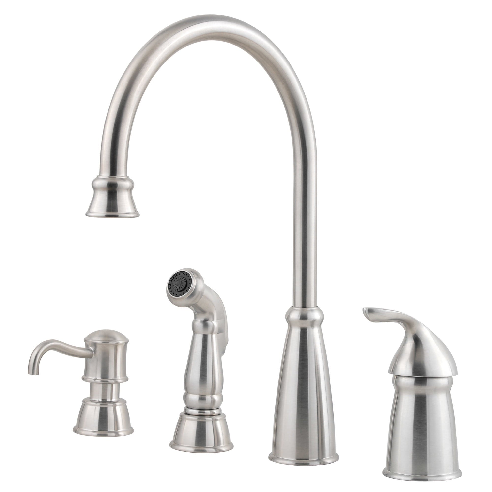 Avalon 1-Handle Kitchen Faucet with Side Spray and Soap Dispenser in Stainless Steel