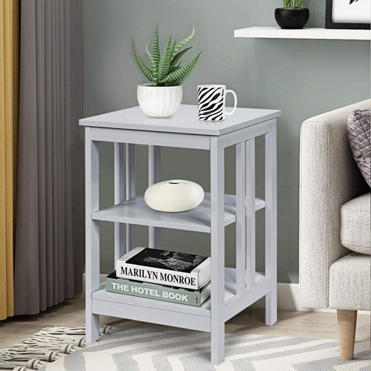 Set of 2 Multifunctional 3 Tier Nightstand Sofa Side Table   16\