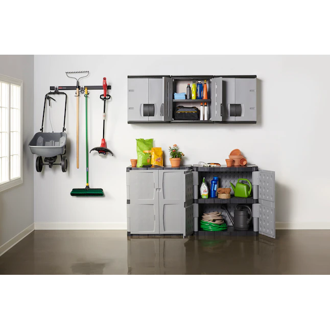 Rubbermaid FG708500MICHR Plastic Freestanding Garage Cabinet in Gray (36-in W x 37-in H x 18-in D)