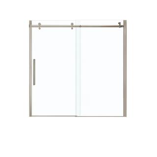 Aquatic Alpine 56 in. - 59 in. x 59 in. Frameless Sliding Tub Door in Brushed Nickle 132910900305000