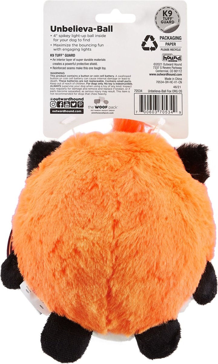 Outward Hound Unbelieva-Ball Fox Interactive Plush Toy with Light Up Dog Ball， Orange