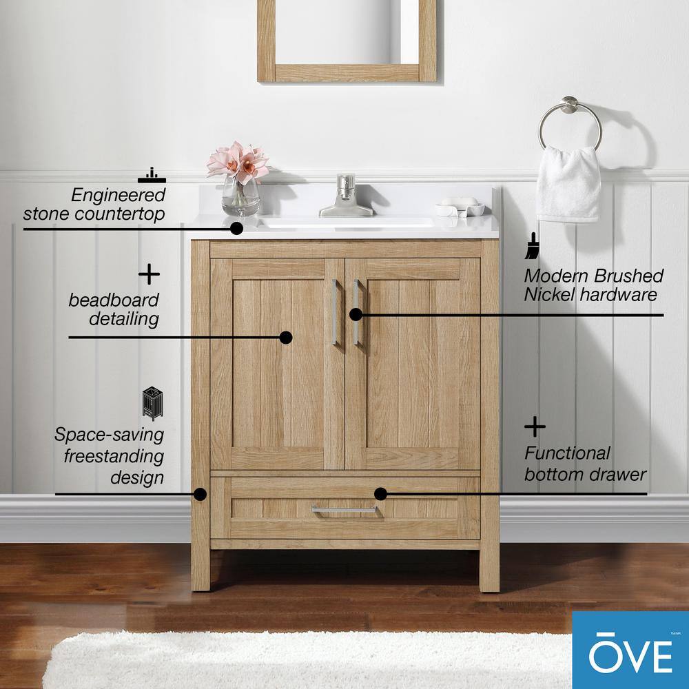 OVE Decors Kansas 30 in.W Bath Vanity in White Oak with Engineered Stone Vanity Top in White 15VVA-KANS30-12