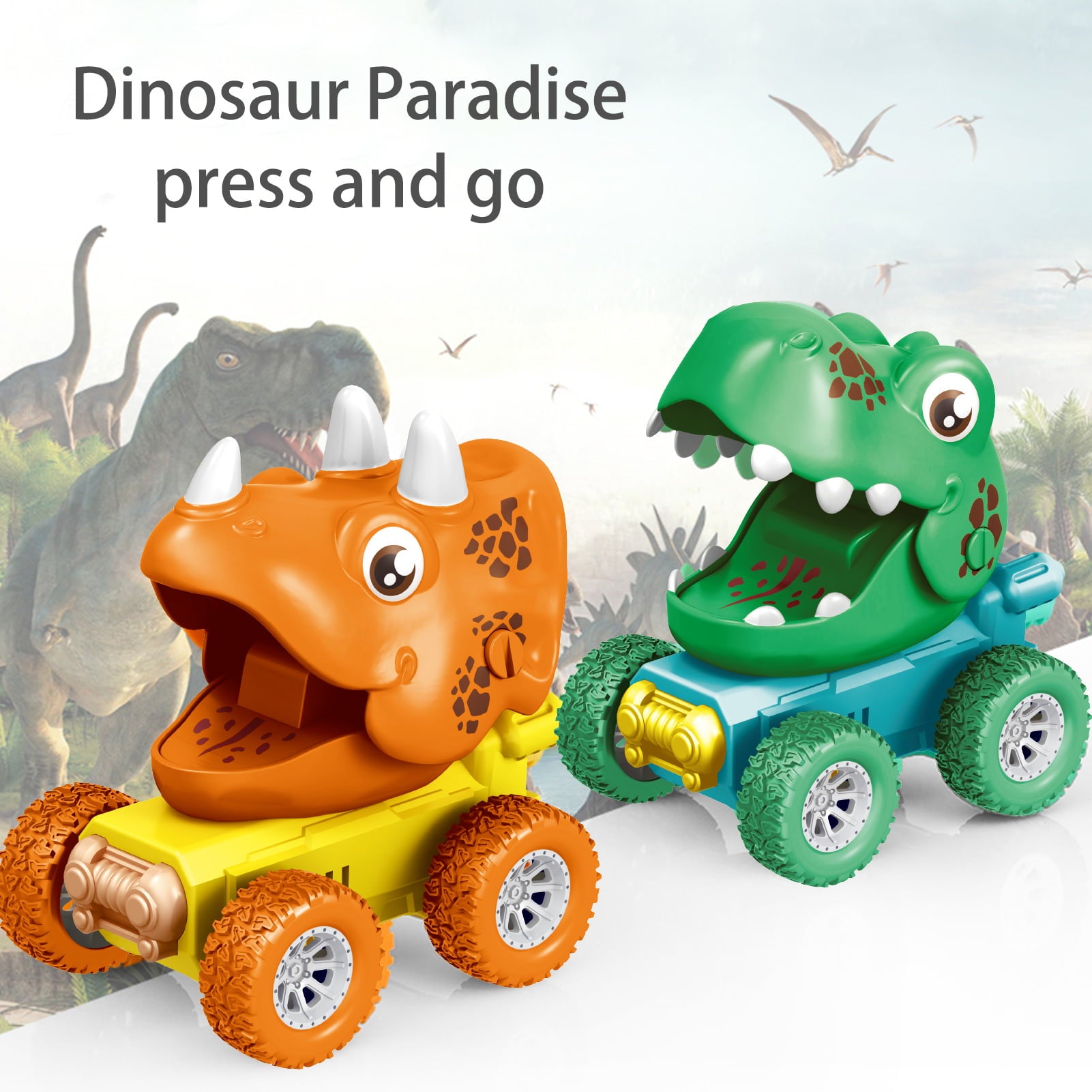 Baby Dinosaur Toy Cars for 1 2 3 Year Old Toddlers， 3-Pack Press and Go Dino Trucks for Kids Infants， Birthday Christmas Gift Toys Vehicles for Boys Girls Age 18 Months and Up