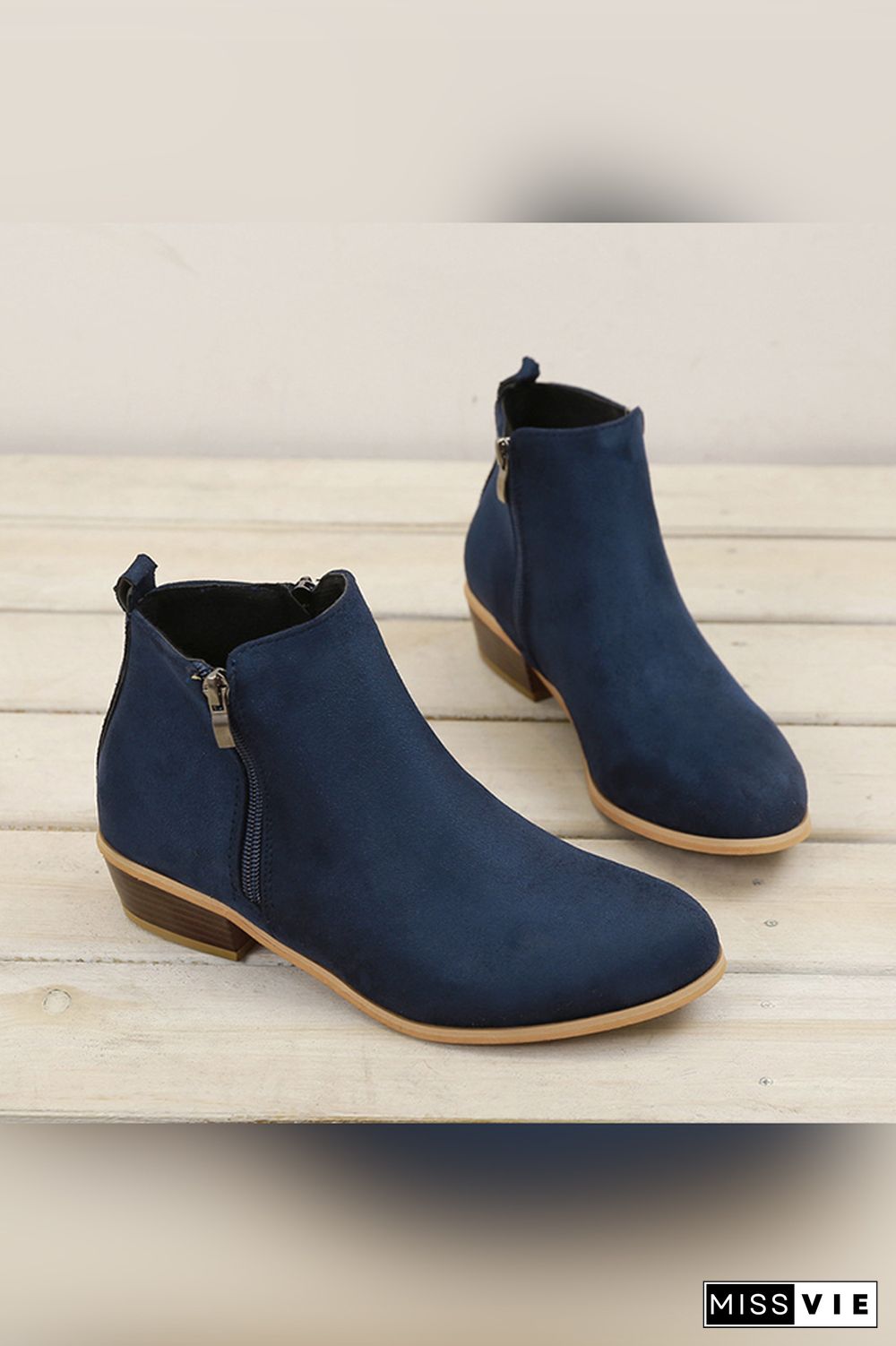 Side Zipper Short Heel Ankle Boots