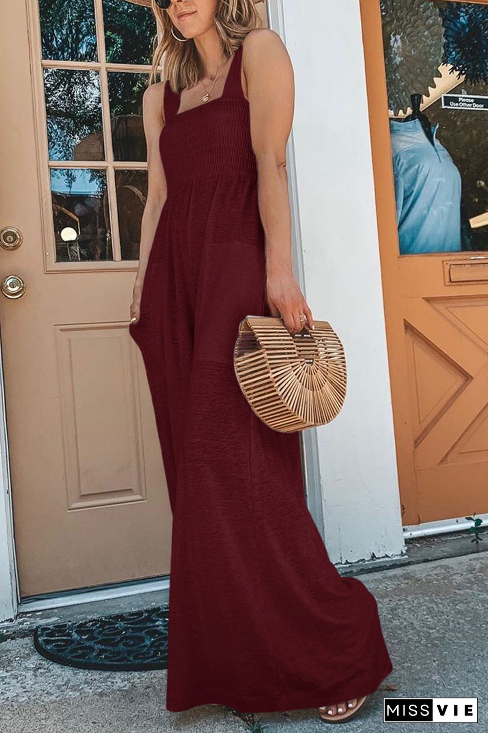 Solid Color Sleeveless Wide Leg Jumpsuit