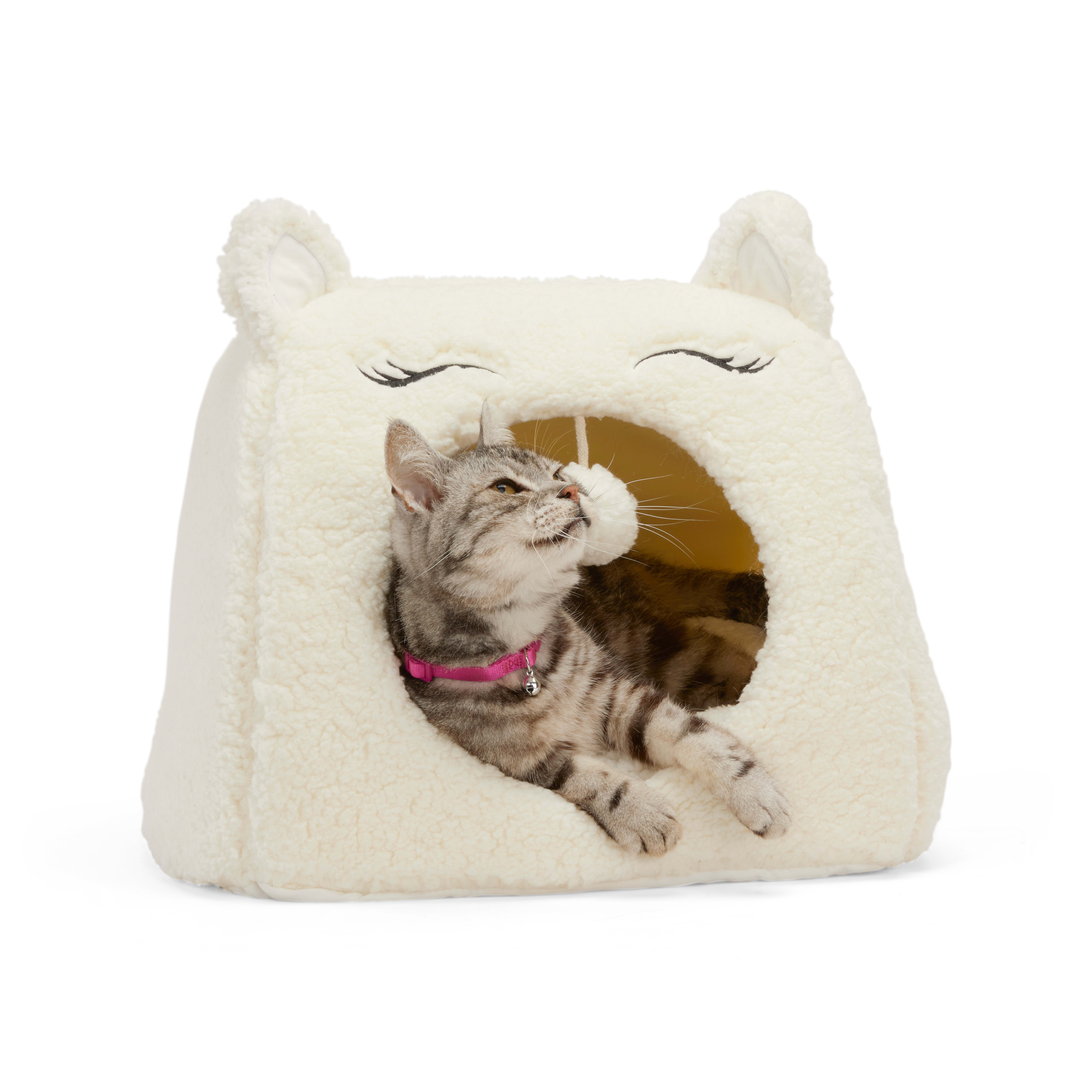 EveryYay Snooze Fest White Solid Pyramid Pod Cave Cat Bed， 16