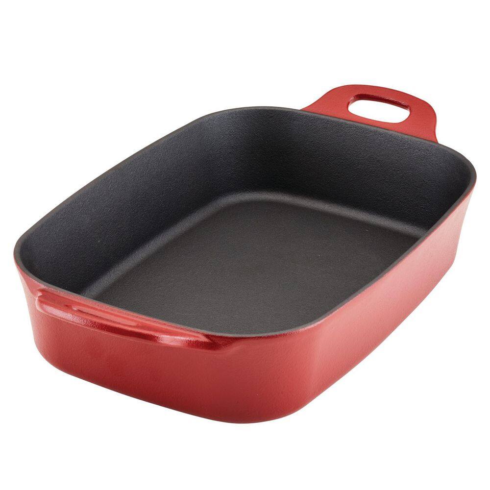 Rachael Ray Nitro Cast Iron 9 in. x 13 in. Red Rectangle Cast Iron Roasting Pan 48684