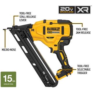 DW 20V MAX XR Lithium-Ion 15-Gauge Cordless Angled Finish Nailer and (2) 2.0Ah Battery DCN650B203