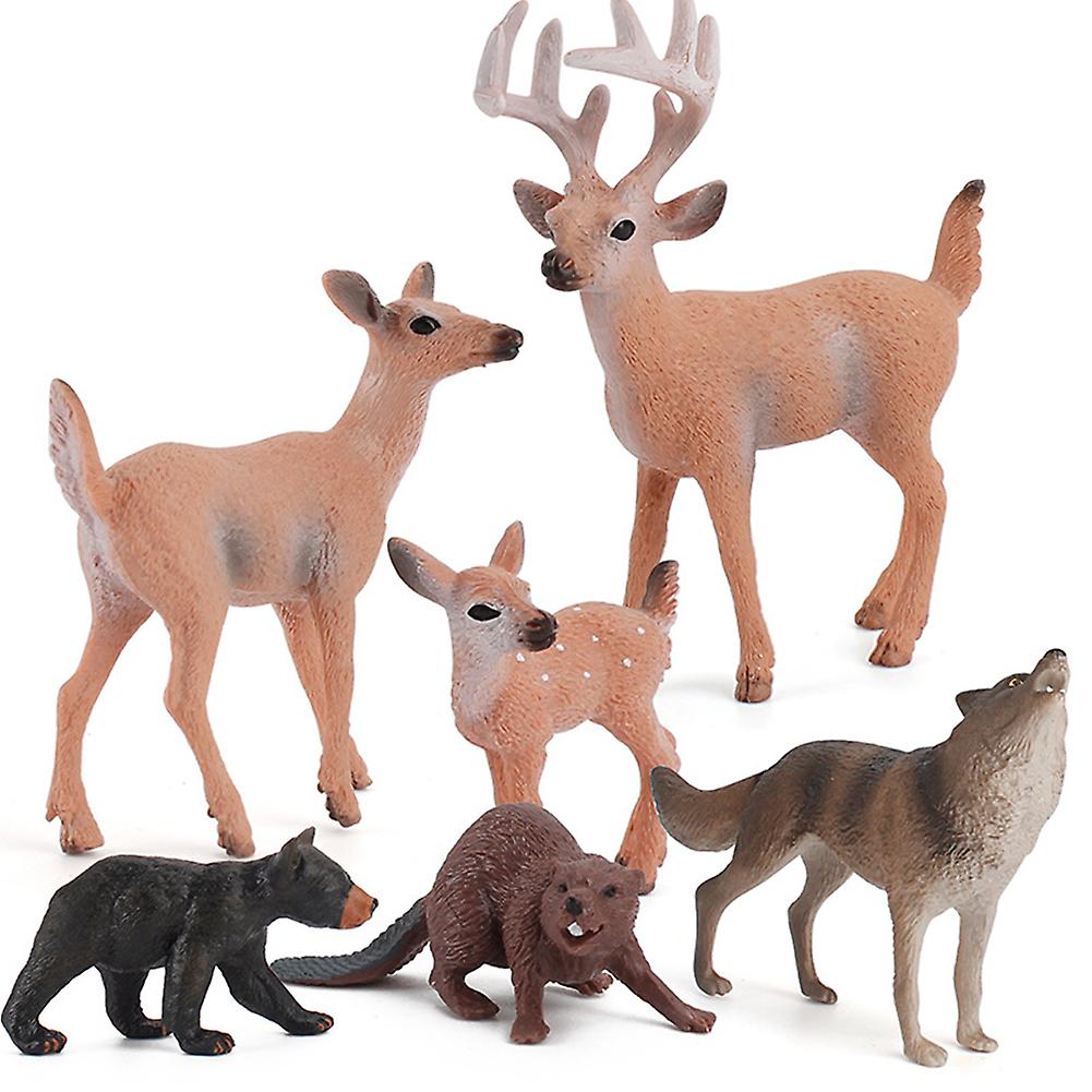 6pcs Miniature Animal Model Simulation White Tailed Deer Forest Animal Home Ornaments Creative Gifts Children Toys Style A