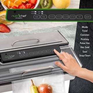 NutriChef White Kitchen Pro Stainless Steel Food Vacuum Sealer System - Countertop Electric Air Seal Preserver with Air Vac Bags PKVS50STS