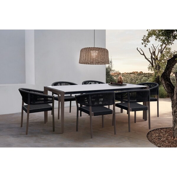 Fineline Modern Super Stone and Eucalyptus Wood Indoor Outdoor Dining Table