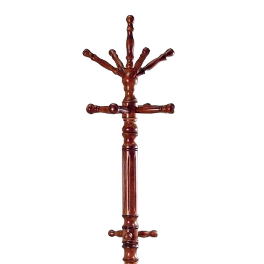 Benjara Traditional Brown Wooden Coat Rack with Spining Top BM160074