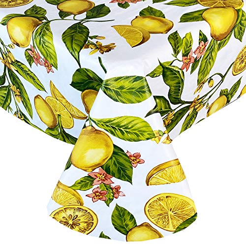 Newbridge Zesty Lemons Vinyl Flannel Backed Tablecloth， Lemon Vine Indoor/Outdoor Waterproof Tablecloth， Picnic， Barbeque， Patio and Kitchen Dining， 60 Inch x 84 Inch Oval