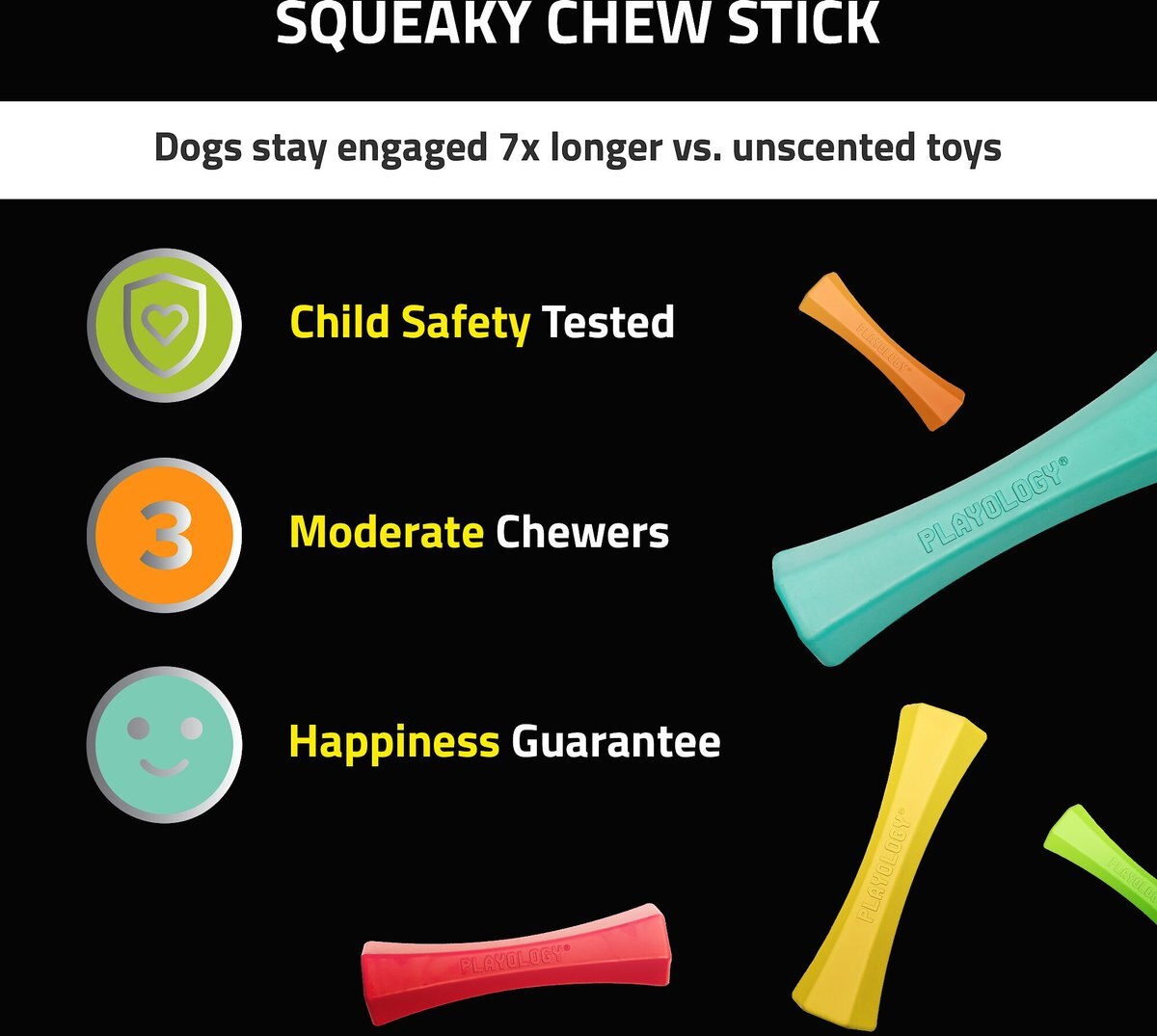 Playology Scented Squeaky Chew Stick Dog Toy