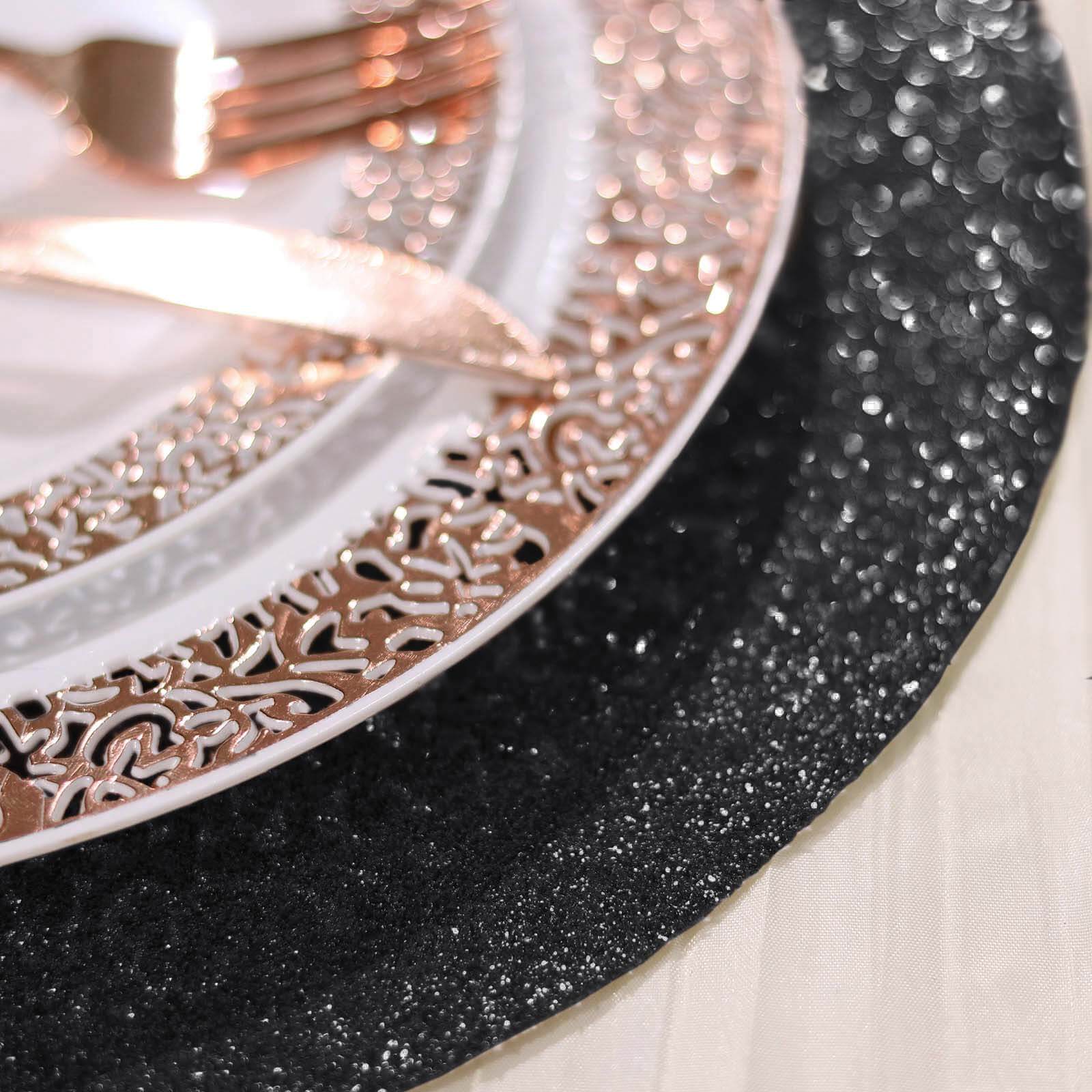 6 Pack Black Sparkle Placemats, Non Slip Decorative Round Glitter Table Mat