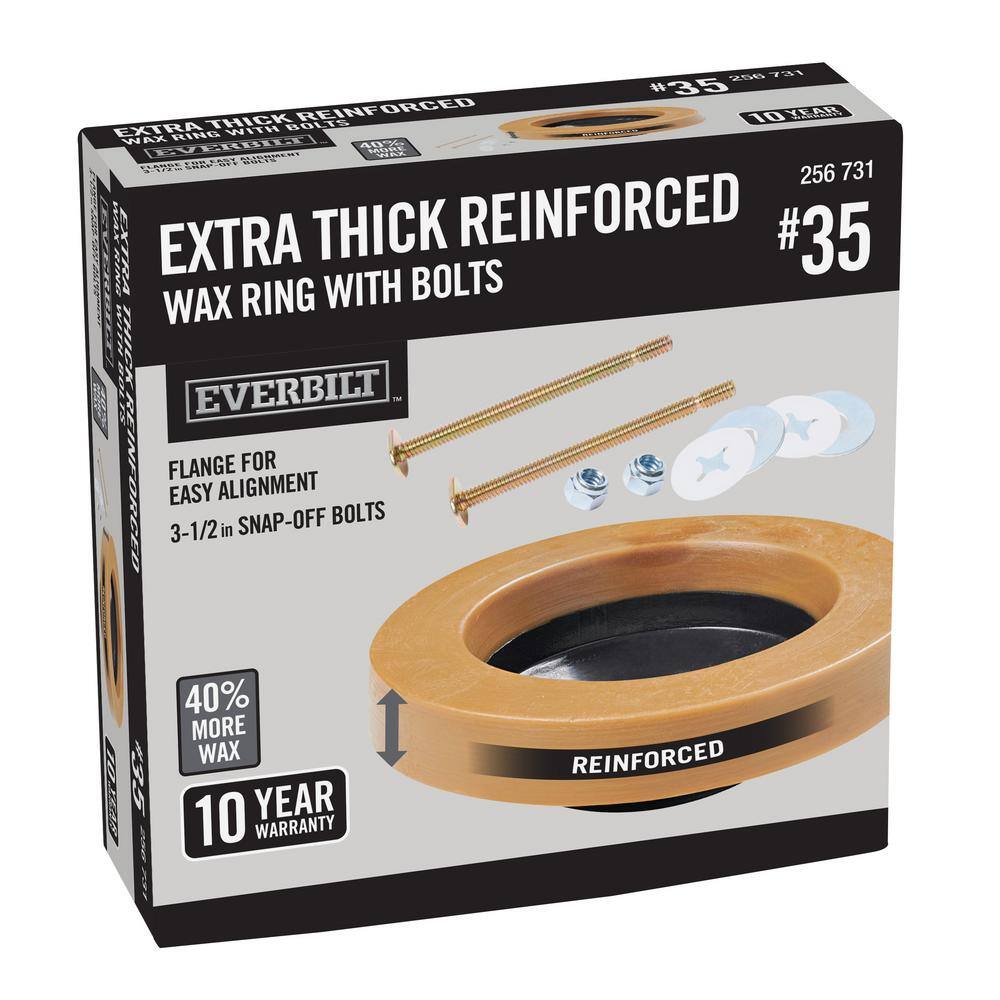 Everbilt Extra Thick Reinforced Toilet Wax Ring with Plastic Horn and Zinc-Plated Toilet Bolts 004374