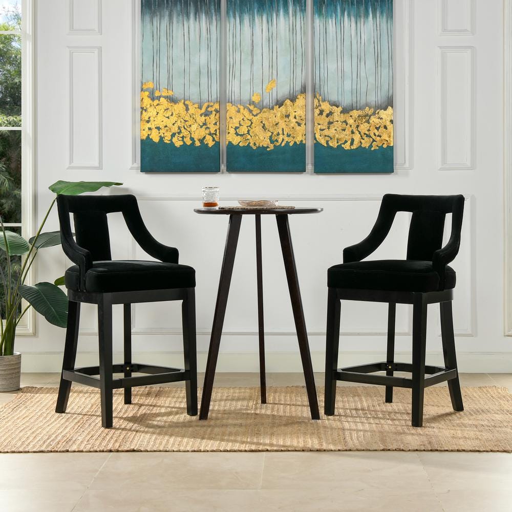 Jennifer Taylor Hollywood Upholstered High Back Bar Stool, Onyx Black Performance Velvet 81210-MVB