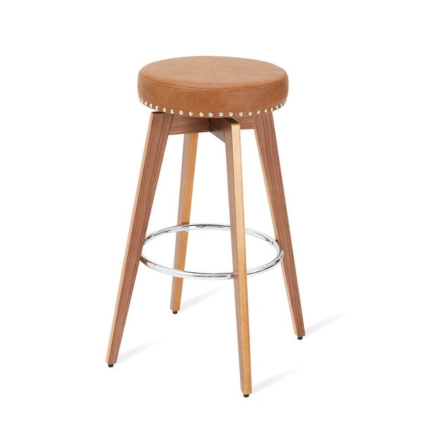 Glitzhome Set of 4 Round Leatherette Swivel Backless Bar Stools