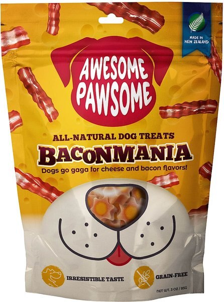 Awesome Pawsome Baconmania Dog Treats， 3-oz bag