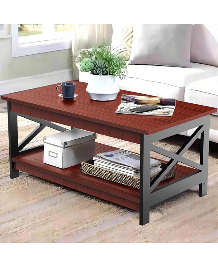 SUGIFT Wood 2-Tier Coffee Table End Table with Storage Shelf