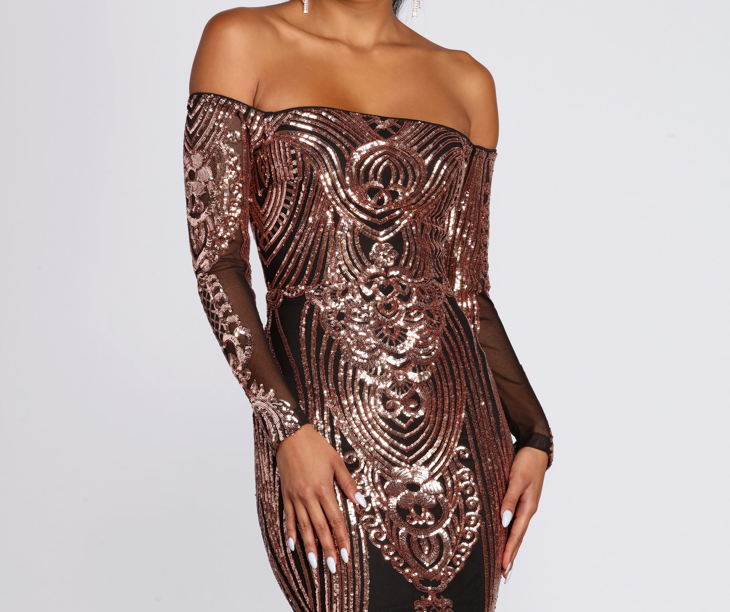 Leona Formal Long Sleeve Sequin Dress