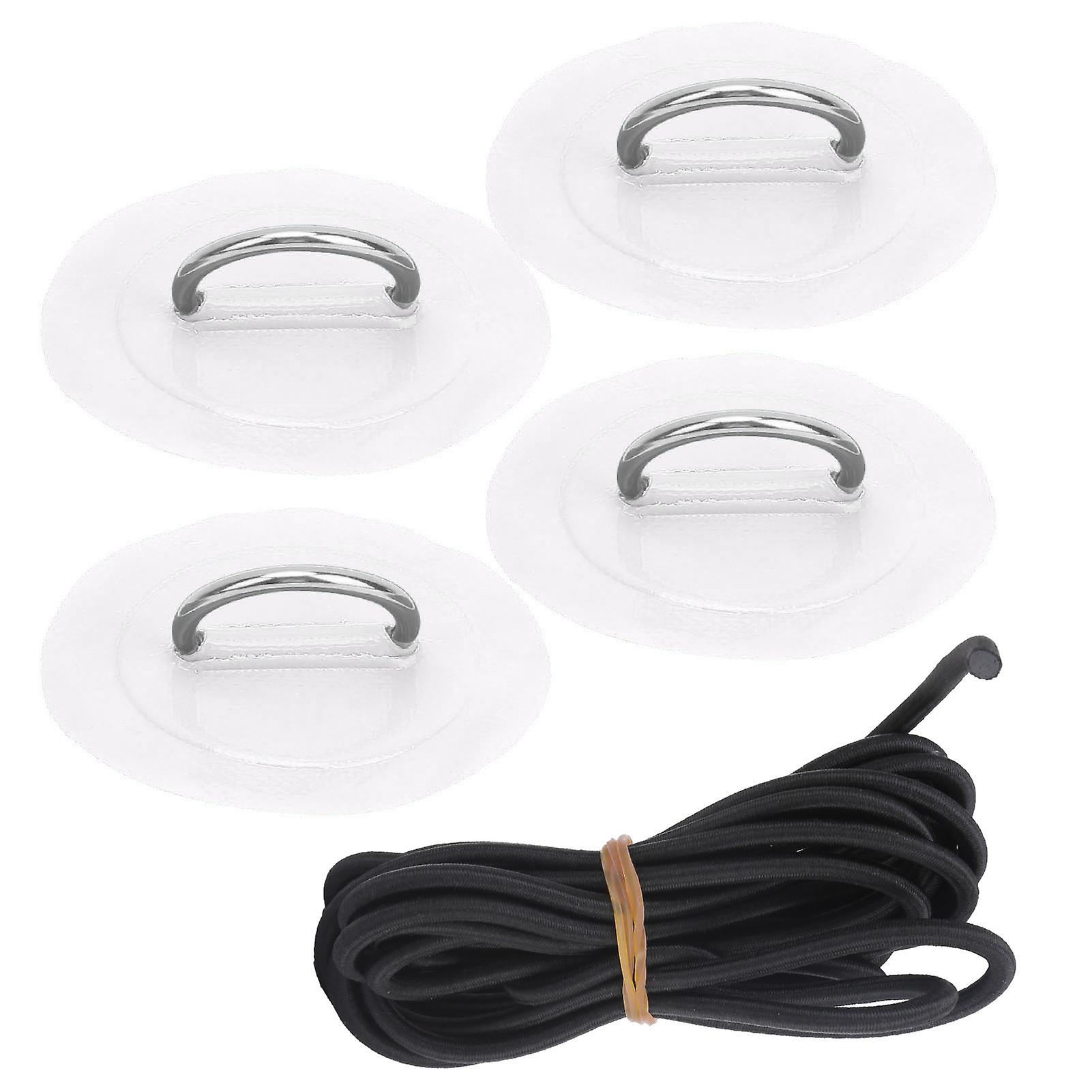 4pcs Inflatable Boat Kayak Dring Pad Patch Marine Fixed Buckle With Elastic Bungee Cordwhite Patch