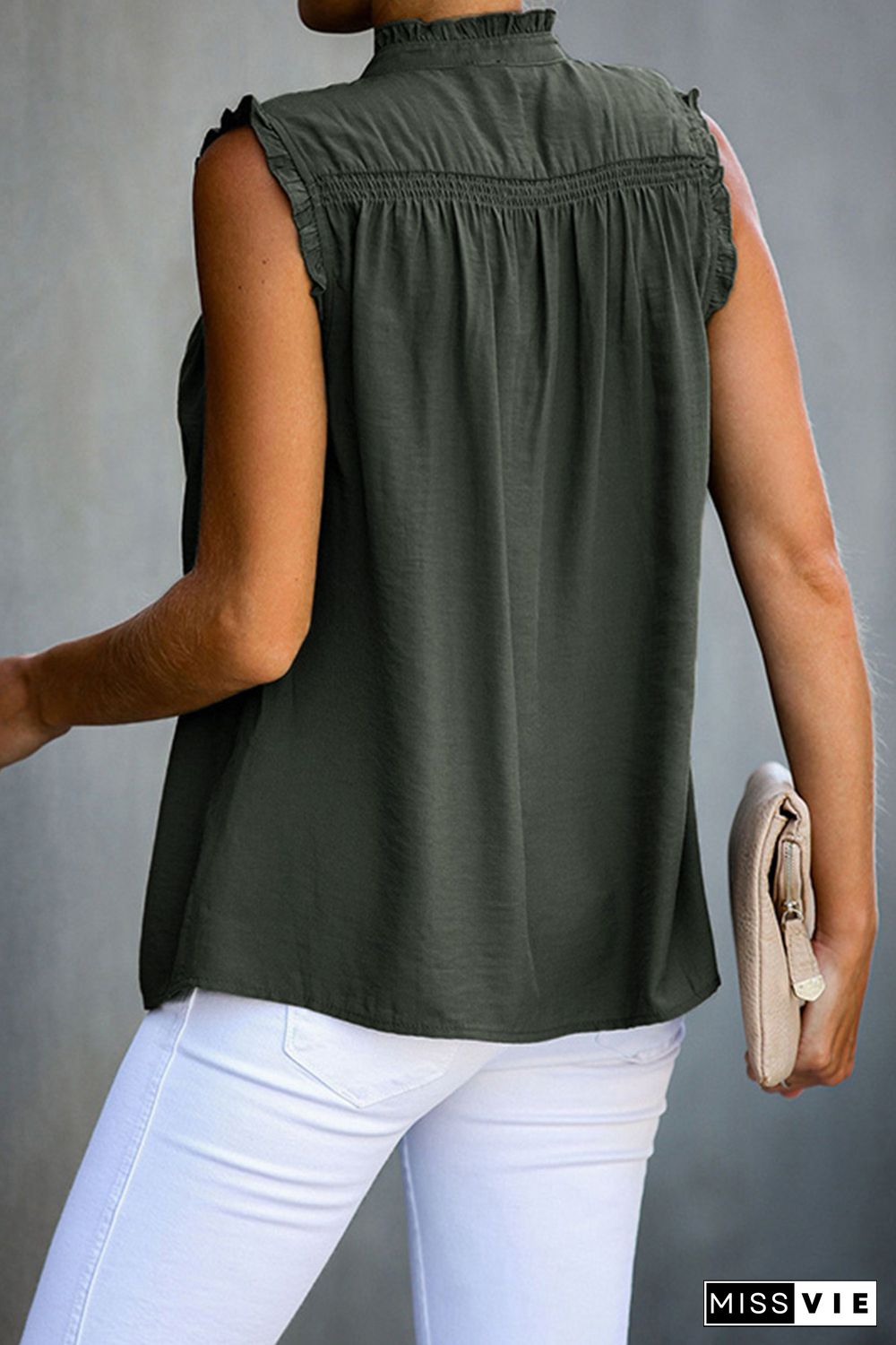 Green Frilled Tank Top with Buttons