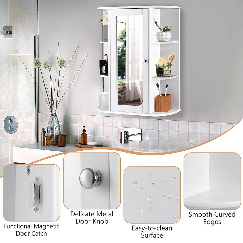 Bathroom Cabinet Single Door Shelves Wall Mount Cabinet with Mirror