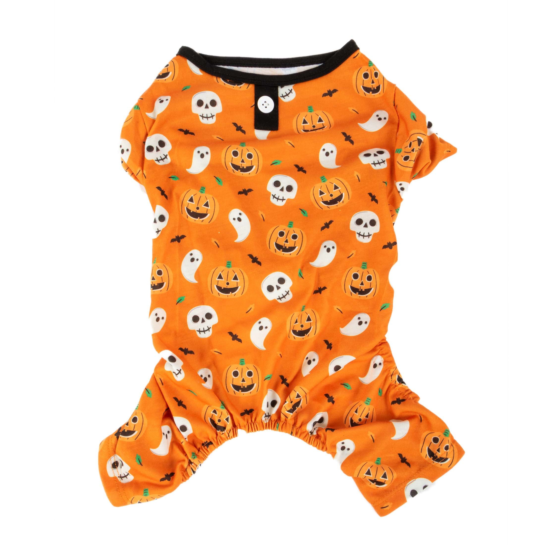 Vibrant Life Halloween Dog Clothes， Orange Pumpkin Ghost Pajama， for Dogs or Cats， Size Small