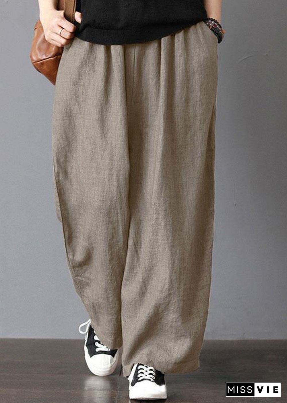 Women High Elastic Waist Loose Solid Wide Leg Pants