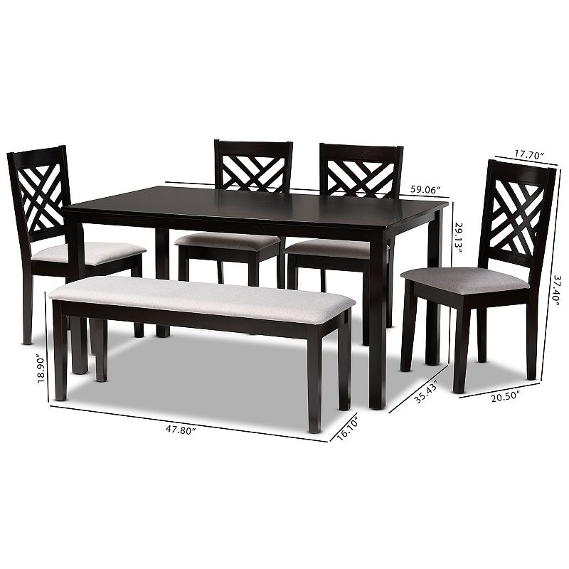 Baxton Studio Gustavo Dining Table， Bench and Chair 6-piece Set