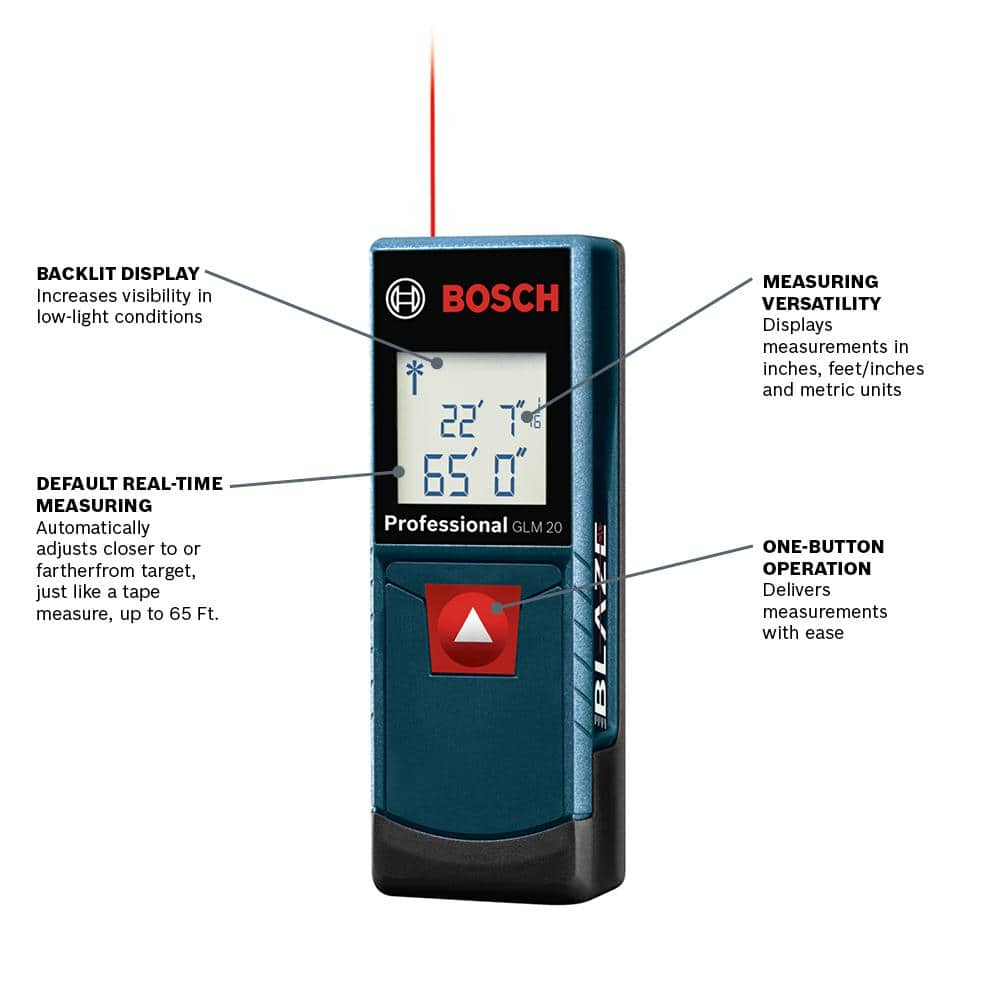 Bosch BLAZE 65 ft. Laser Distance Tape Measuring Tool with Real Time Measuring GLM 20 X