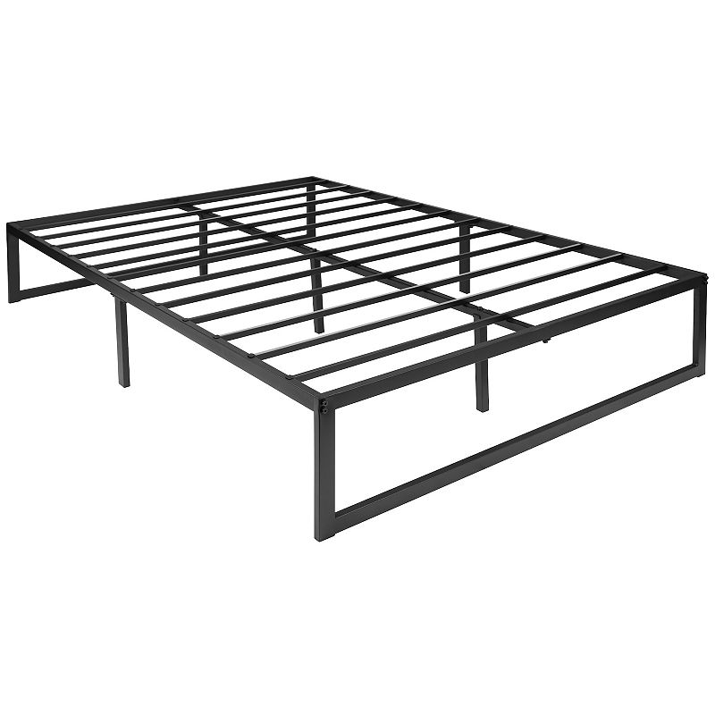 Flash Furniture 14 Metal Platform Bed Frame with 12 Pocket Spring Mattress in a Box and 3 Cool Gel Memory Foam Topper