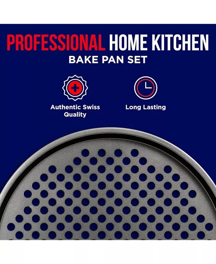 Bakken Swiss Non-Stick Pizza Pan with Holes - 13-Inch Perforated Pizza Crisper Carbon Steel Pizza Pan - Round Pizza Trays with Silicone Handles PFOA PFOS and PTFE Free