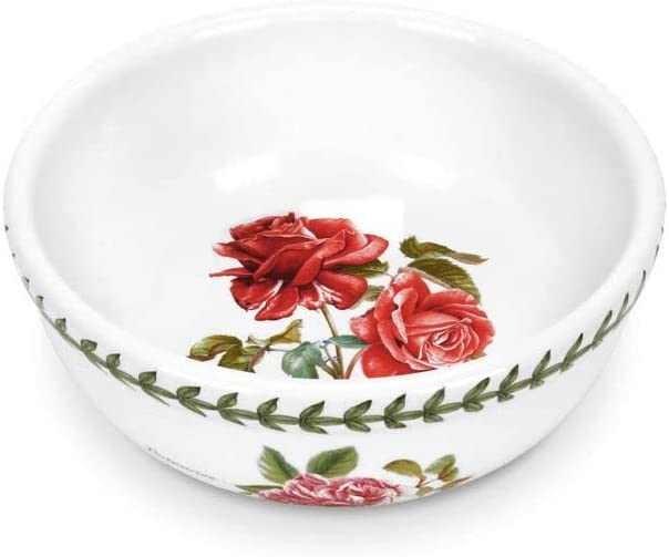 Portmeirion Botanic Roses 5.5” Fruit Salad Bowl with Assorted Rose Motifs， set of 4， Dishwasher， Microwave， Warm Oven， and Freezer Safe， For Cereal， Breakfast， Dessert