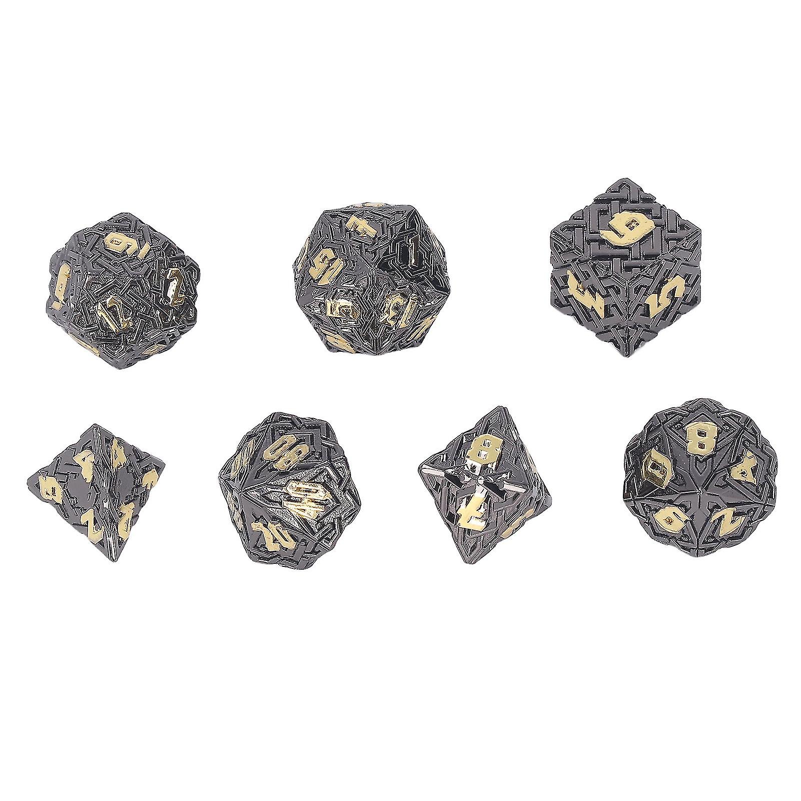 Solid Dices Toy Metal Polyhedron Clear Number Role Playing Rolling Dice Toy Set for Tabletop Electroplated Black Gold Font